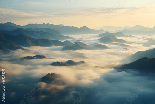 Close-up cinematic shot of mountain background of rolling hills view from the plane. High quality © fillmana