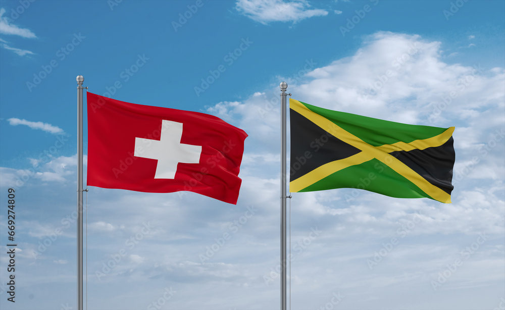 Jamaica and Switzerland flags, country relationship concept