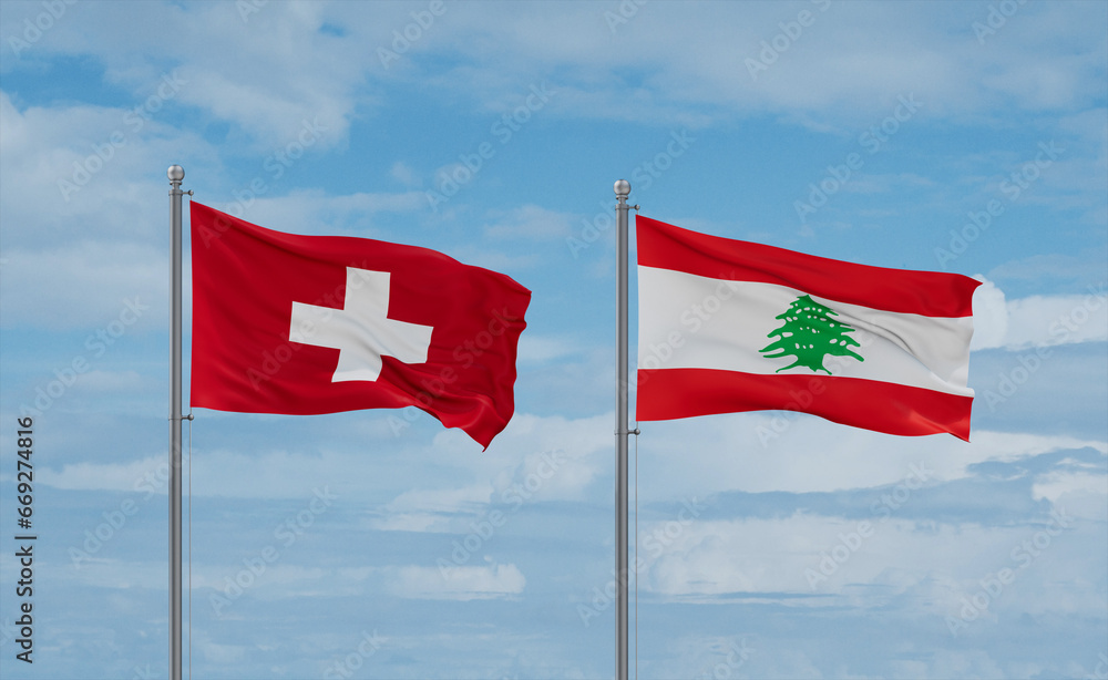 Lebanon and Switzerland flags, country relationship concept
