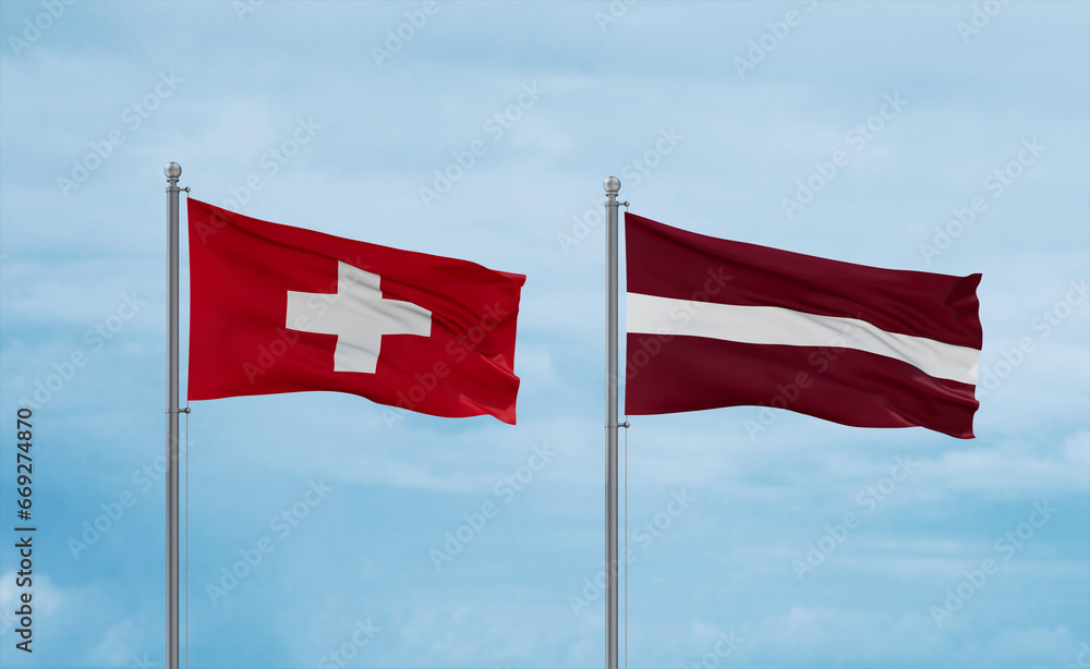 Latvia and Switzerland flags, country relationship concept