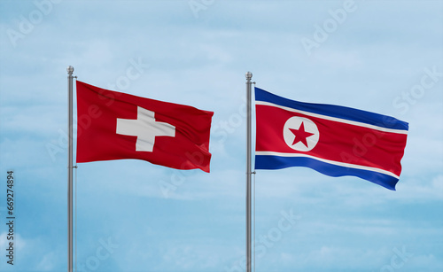 North Korea and Switzerland flags, country relationship concept