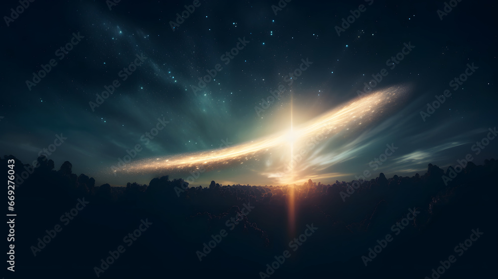 Beautiful shouting star entering the atmosphere illustration