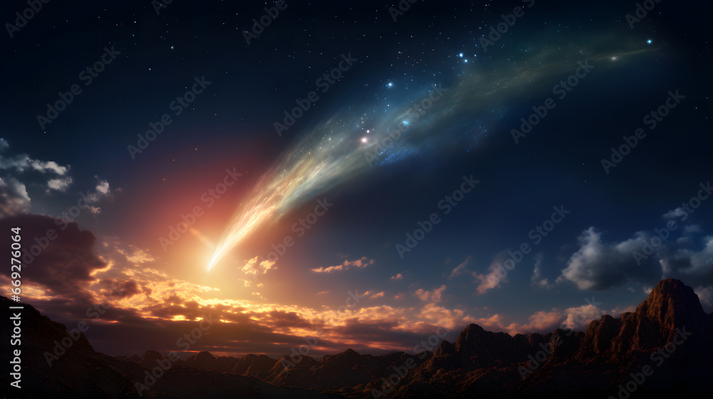 Beautiful shouting star entering the atmosphere illustration Beautiful shouting star entering the atmosphere illustration