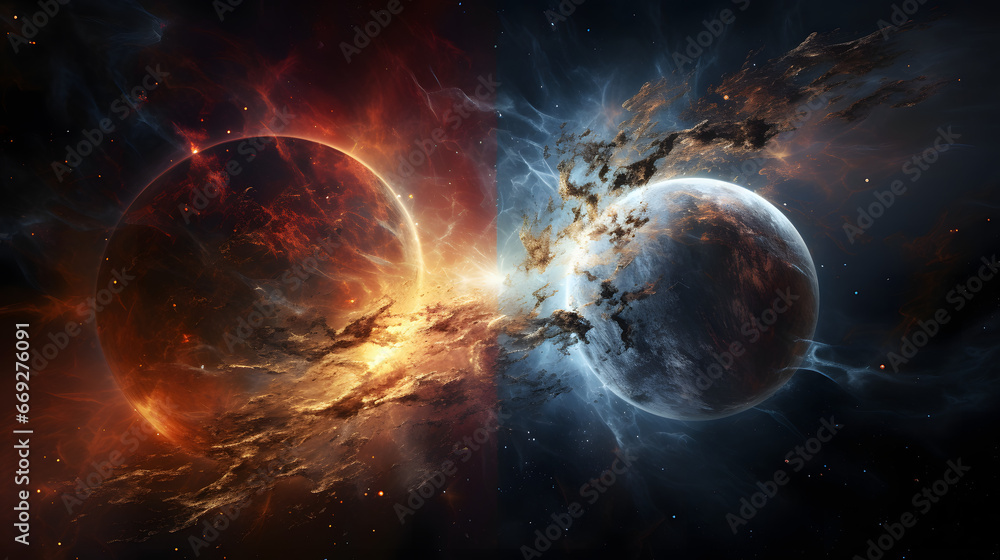 Obraz premium Collision of planets in space