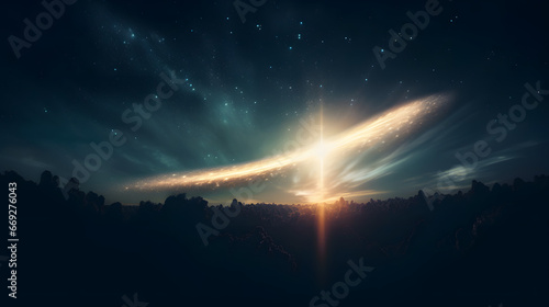 Beautiful shouting star entering the atmosphere illustration
