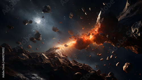 Beautiful deriving asteroids field illustration photo