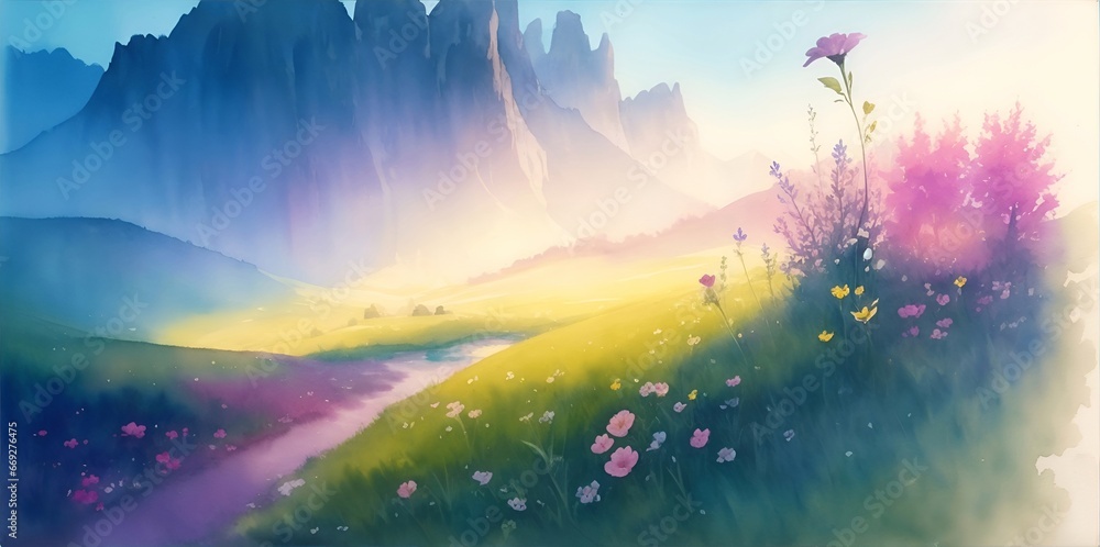 Beautiful spring meadow. AI generated illustration Beautiful spring meadow. AI generated illustration