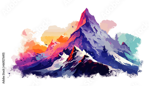 Berge Watercolor Mountains Winter Schnee Landschaft Vektor