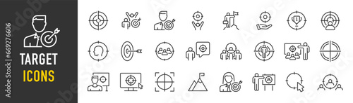 Target web icons in line style. Goal, business, progress, strategy, skill, collection. Vector illustration.