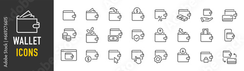 Wallet web icons in line style. Money, cash, card, payment, collection. Vector illustration.