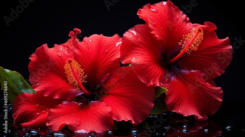 Red hibiscus flowers high resolution beautiful image Ai generated art