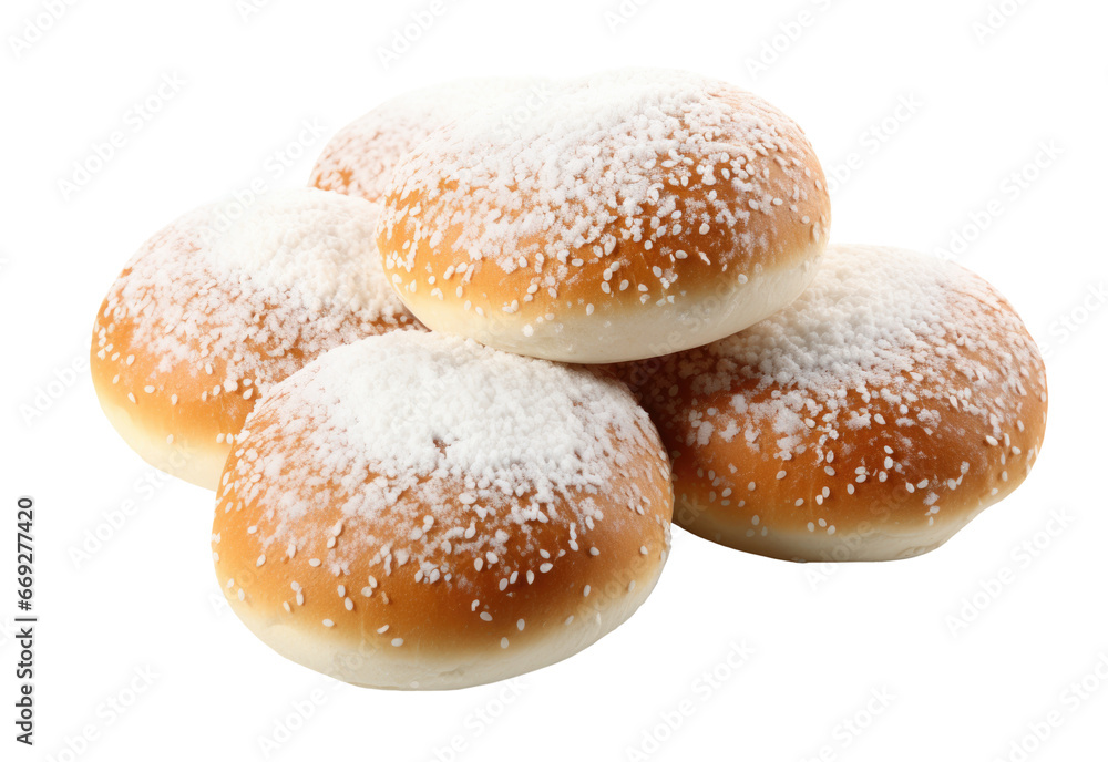 sweet buns sprinkled with powdered sugar, isolated