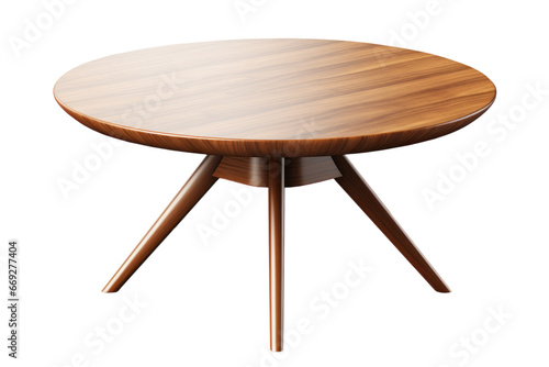 wooden round table with three legs, isolated