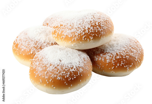 sweet buns sprinkled with powdered sugar, isolated