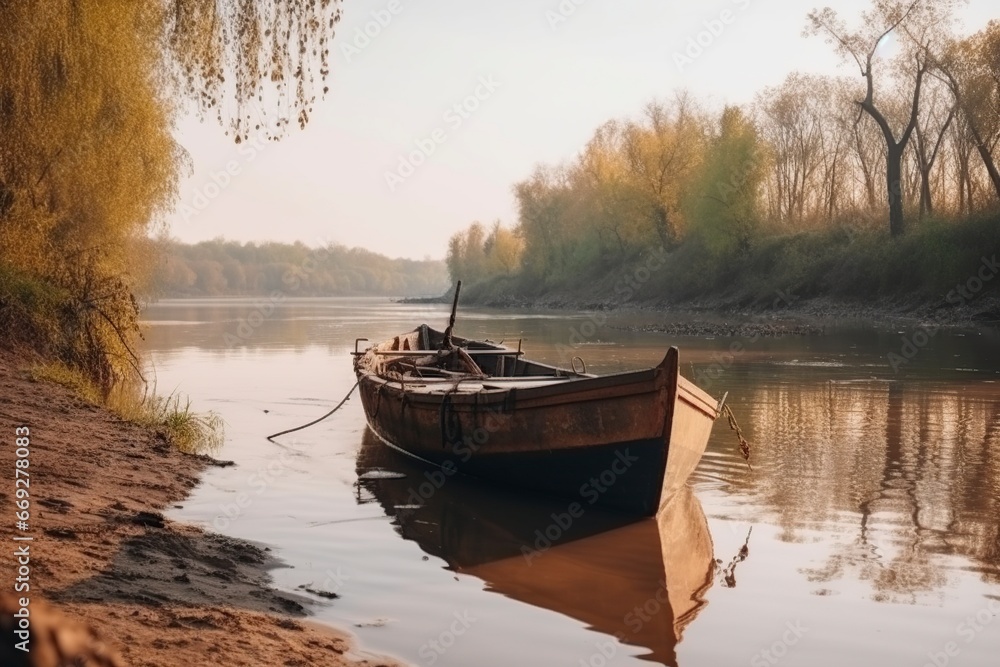old boat is in the river
