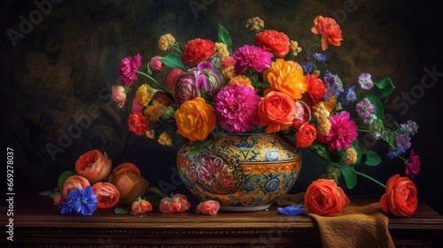 Beautiful many rose flowers vase bouquet wallpaper image AI generated art © Biplob
