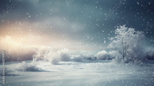 Natural Winter Christmas background with sky, heavy snowfall, snowflakes in different shapes and forms, snowdrifts. Winter landscape with falling christmas shining beautiful snow. vector. © Matthew