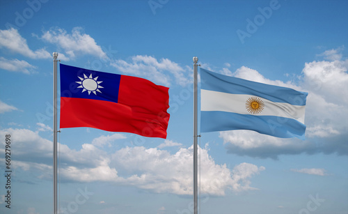 Argentina and Taiwan flags, country relationship concept