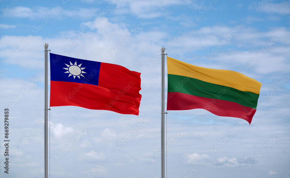 Lithuania and Taiwan flags, country relationship concept Lithuania and Taiwan flags, country relationship concept