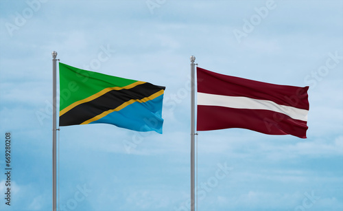 Latvia and Tanzania flags, country relationship concept