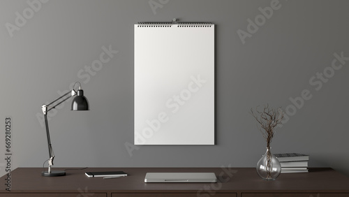 Wall calendar mockup in living room