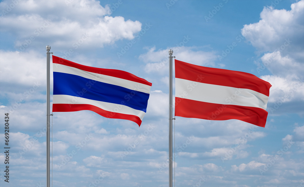 Austria and Thailand flags, country relationship concept