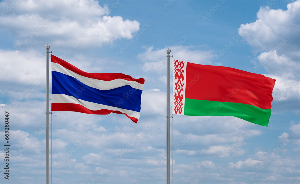 Belarus and Thailand flags, country relationship concept Belarus and Thailand flags, country relationship concept