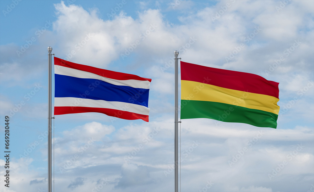 Bolivia and Thailand flags, country relationship concept Bolivia and Thailand flags, country relationship concept