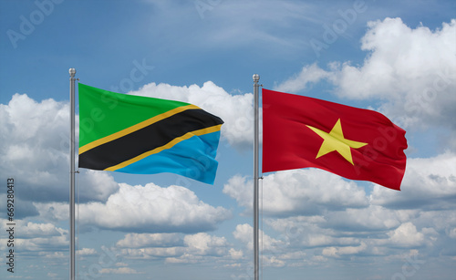 Vietnam and Tanzania flags, country relationship concept