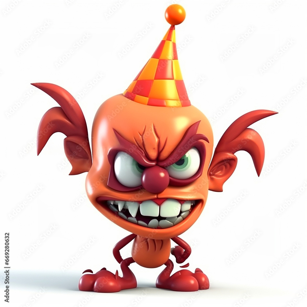 Fotografie Evil scary fantastic clown monster, predatory fantastic creature, funny cartoon