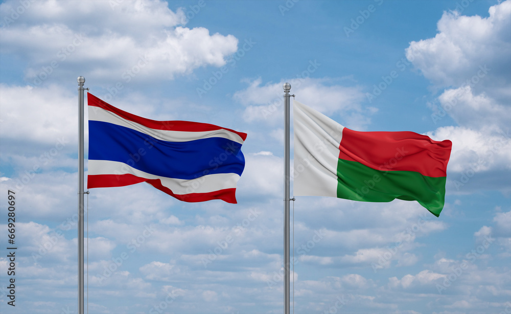 Madagascar and Thailand flags, country relationship concept Madagascar and Thailand flags, country relationship concept
