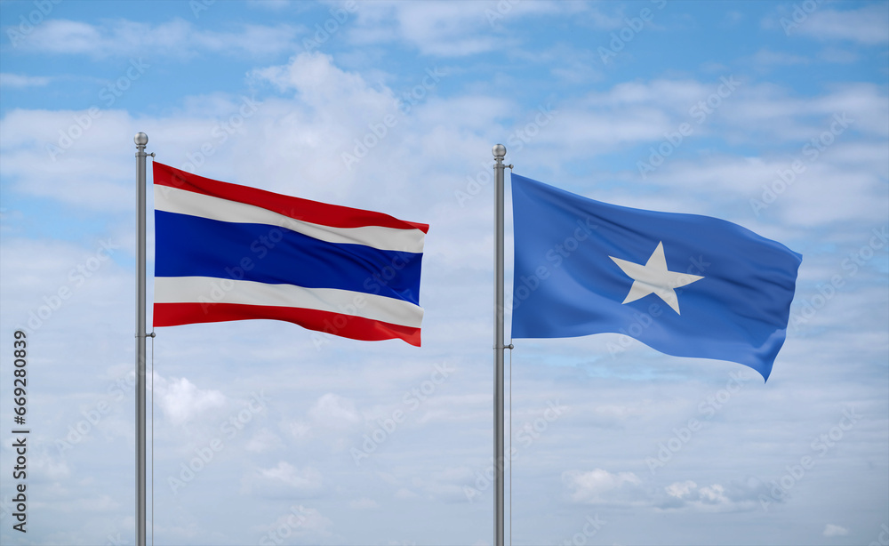 Somalia and Thailand flags, country relationship concept Somalia and Thailand flags, country relationship concept