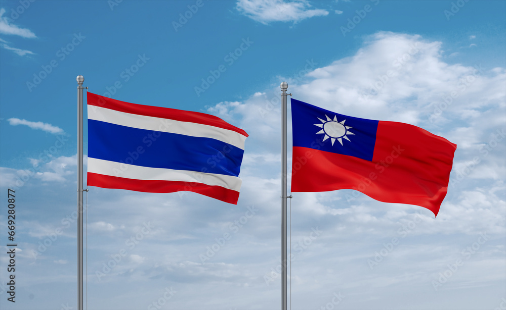 Taiwan and Thailand flags, country relationship concept Taiwan and Thailand flags, country relationship concept
