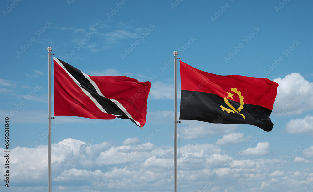 Trinidad, Tobago, and Angola national flags, country relationship concept Trinidad, Tobago, and Angola national flags, country relationship concept
