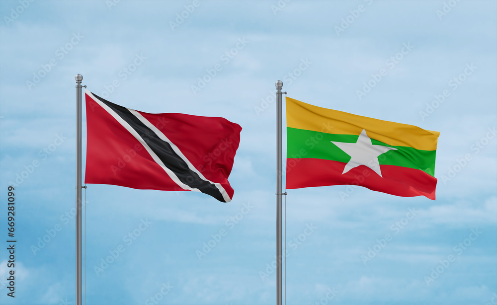 Myanmar and Trinidad, Tobago, flags, country relationship concept Myanmar and Trinidad, Tobago, flags, country relationship concept