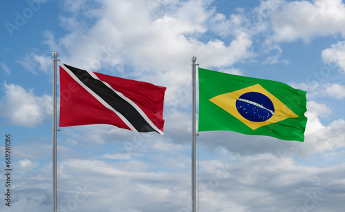 Trinidad, Tobago, and Brazil flags, country relationship concept