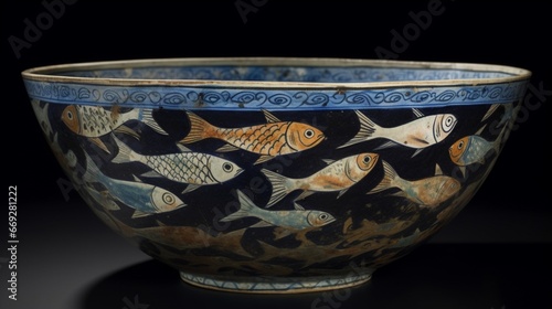 Bowl with fish design pottery bowl illustration picture AI generated art