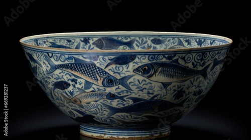 Bowl with fish design pottery bowl illustration picture AI generated art