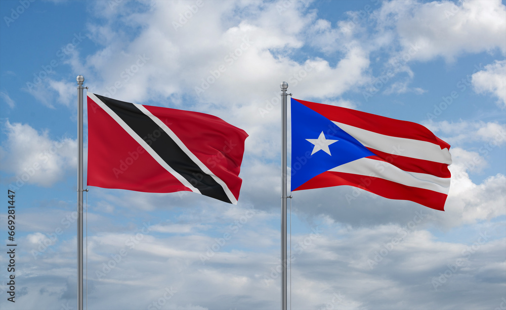 Puerto Rico and Trinidad, Tobago, flags, country relationship concept