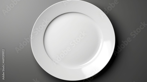 White empty plate on black background. Mock up.