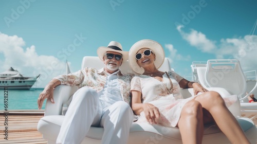 Married couple of American pensioners spend time on a tropical cruise on a huge liner © sania