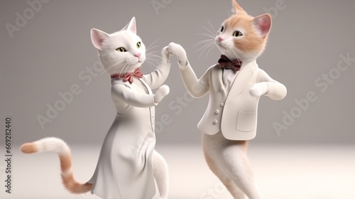 Cat couple dancing jive happily exaggerated animal illustration picture AI generated art © Biplob