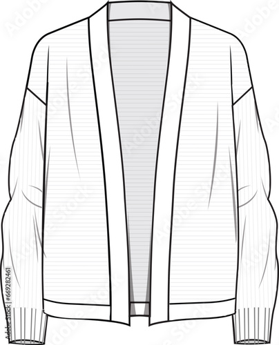 Women's Cropped Edge-to-Edge Cardigan. Technical fashion illustration. Front, white color. Women's CAD mock-up.