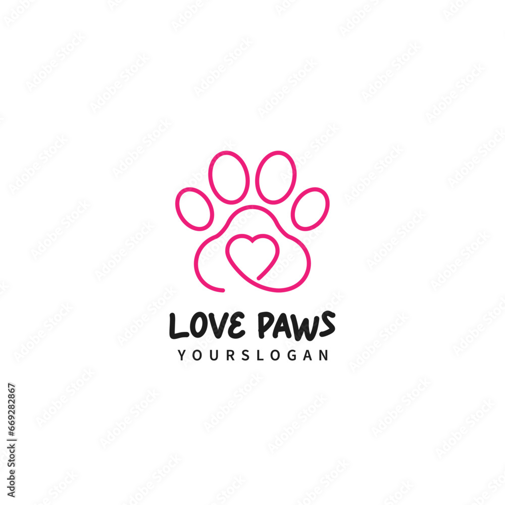 Monoline Paw print with a heart Logo Design Symbol Template Flat Style Vector Illustration Monoline Paw print with a heart Logo Design Symbol Template Flat Style Vector Illustration