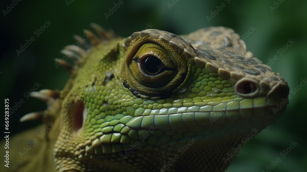 Chinese water head dragon green animal forest illustration picture AI generated art