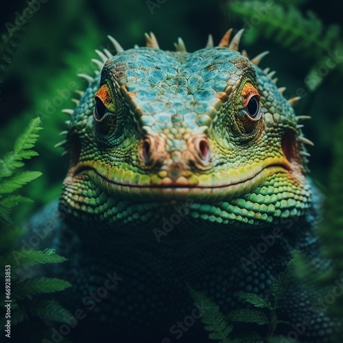 Chinese water head dragon green animal forest illustration picture AI generated art