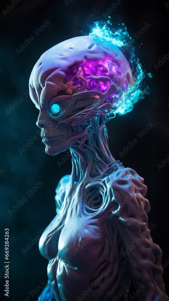 Close up luminescent alien creature cosmic photography image AI generated art Close up luminescent alien creature cosmic photography image AI generated art