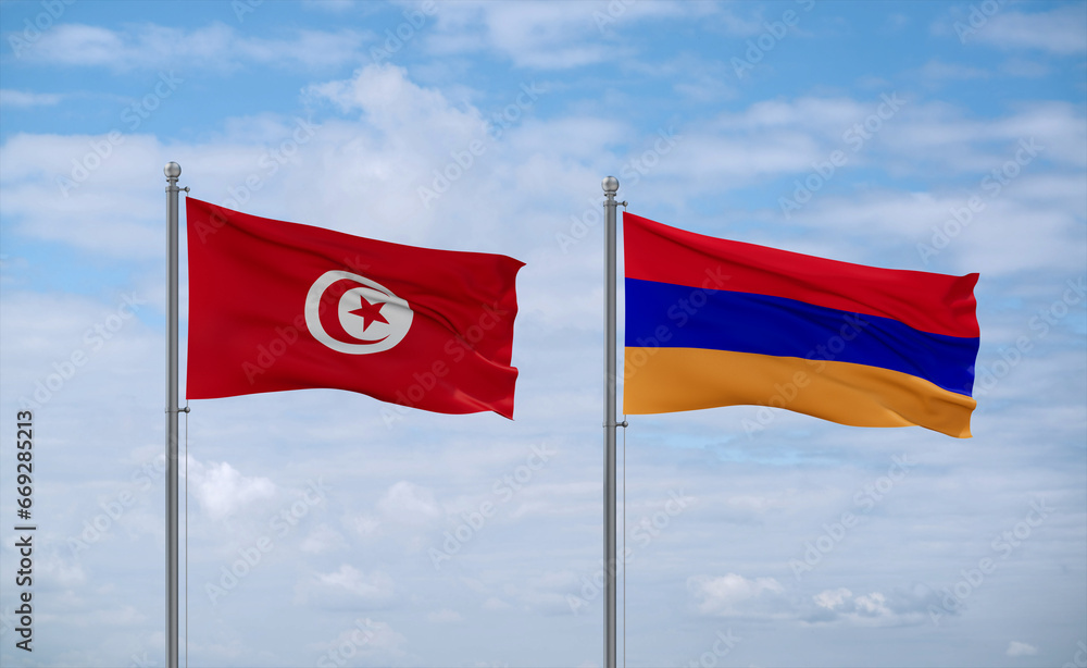 Armenia and Tunisia flags, country relationship concept Armenia and Tunisia flags, country relationship concept