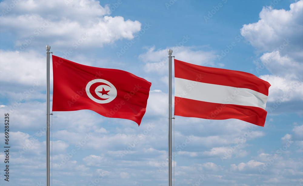 Austria and Tunisia flags, country relationship concept Austria and Tunisia flags, country relationship concept