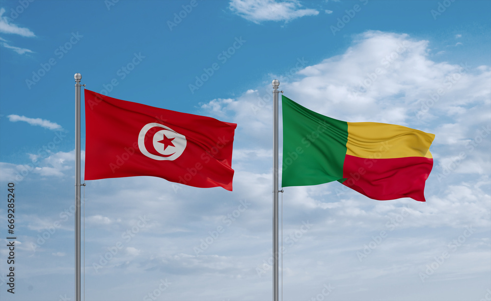 Benin and Tunisia flags, country relationship concept Benin and Tunisia flags, country relationship concept